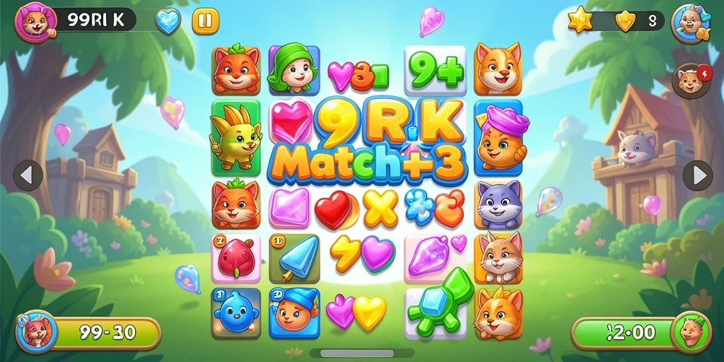 Screenshot gameplay 99RK yang menunjukkan aksi Match-3 seru.