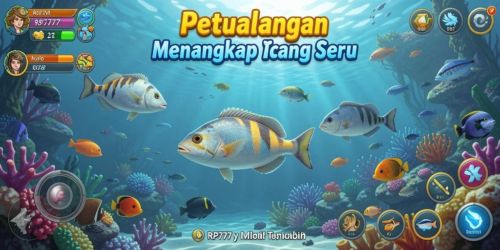 Screenshot gameplay <strong>RP777</strong> menampilkan aksi memancing yang seru dan menarik.