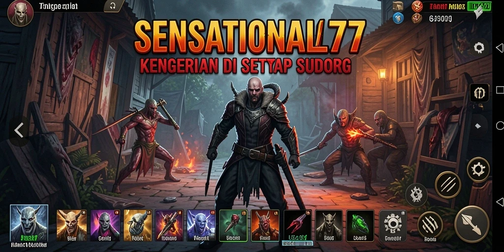 Tampilan layar gameplay menakutkan dari SENSATIONAL77 dengan suasana kelam.